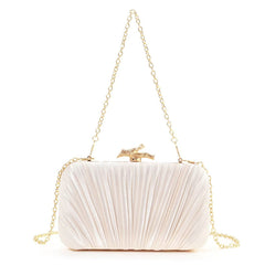 Elegant Pleated Satin Evening Clutch – Gold Handle Formal Party Bag for Women