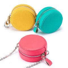 New Genuine Leather Round Mini Chain Shoulder Crossbody Bag – Women’s First Layer Cowhide Portable Powder Storage Bag
