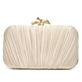 Elegant Pleated Satin Evening Clutch – Gold Handle Formal Party Bag for Women