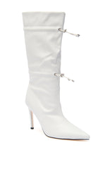 AZALEA WANG SEANNA IVORY CINCHED STILETTO BOOTIE