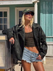 Vyolette Faux Leather Collared Jacket Washed Black