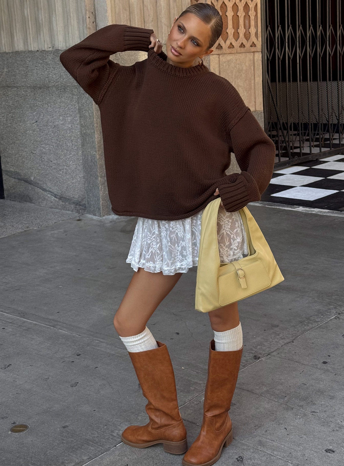 Wilda Crew Neck Knit Sweater Brown