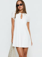 You've Got Mail Lace Trim Keyhole Mini Dress White