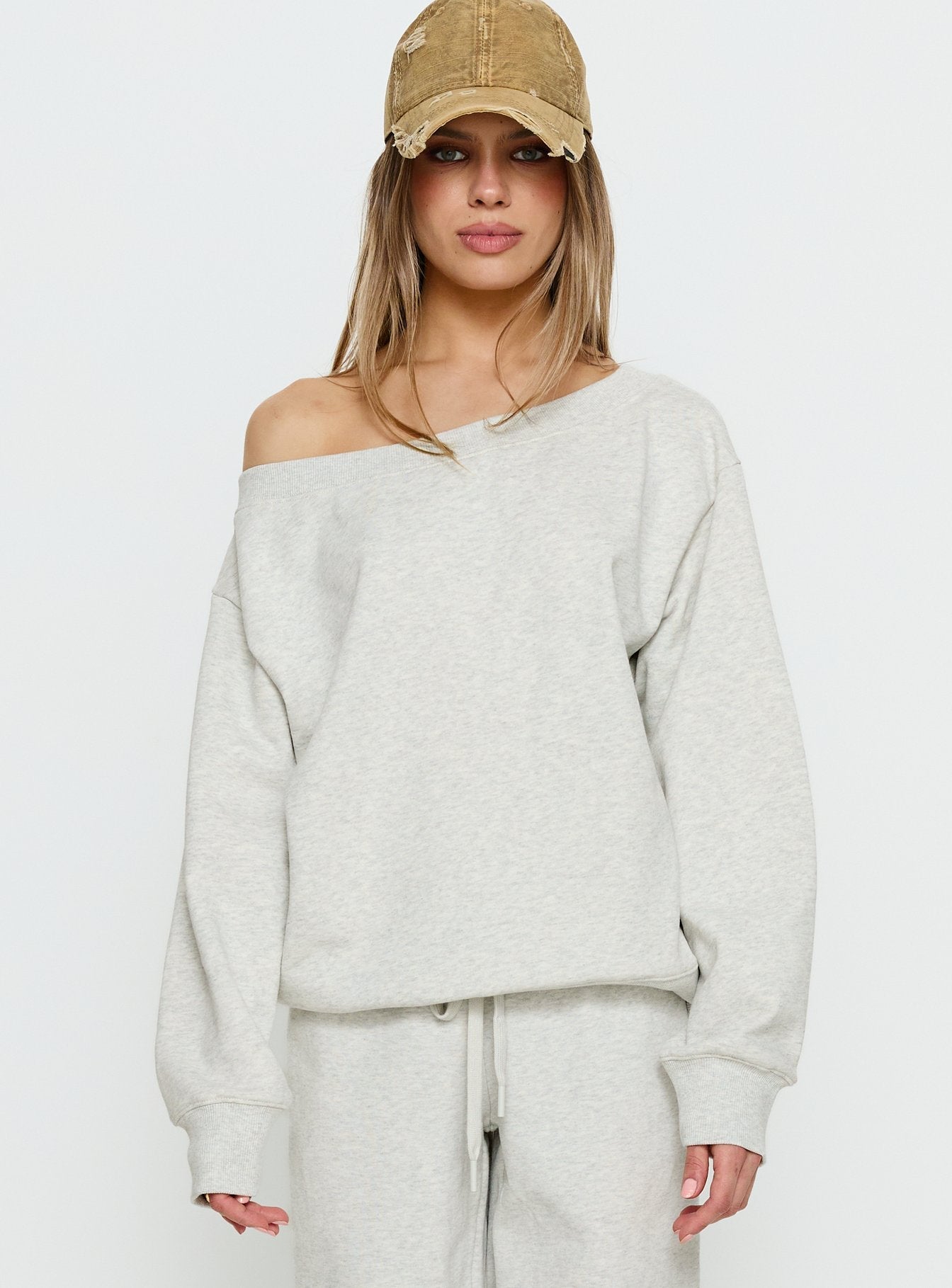 Wellness Off the Shoulder Jumper Grey Marle