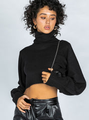 Zahara Cropped Turtleneck Sweater Black