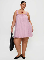 Zalina Babydoll Mini Dress Pink Stripe Curve