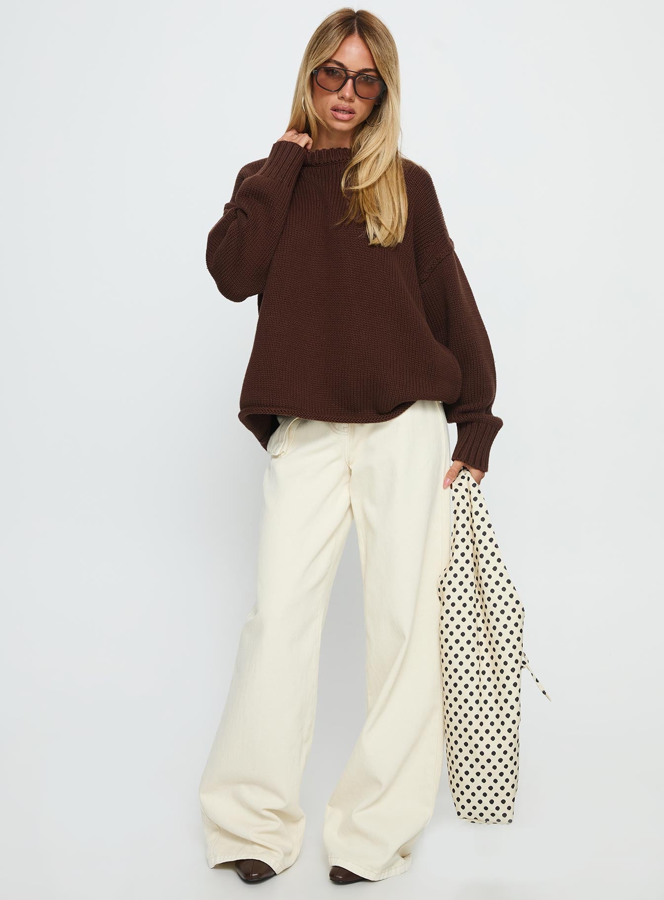 Wilda Crew Neck Knit Sweater Brown