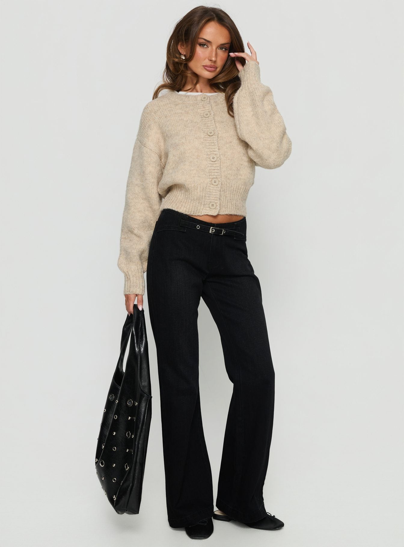 Trevonn Button Up Knit Cardigan Beige