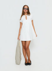 You've Got Mail Lace Trim Keyhole Mini Dress White