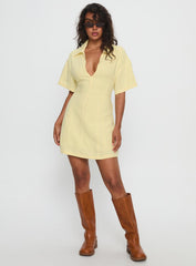 Wylla V Neck Linen Mini Dress Yellow