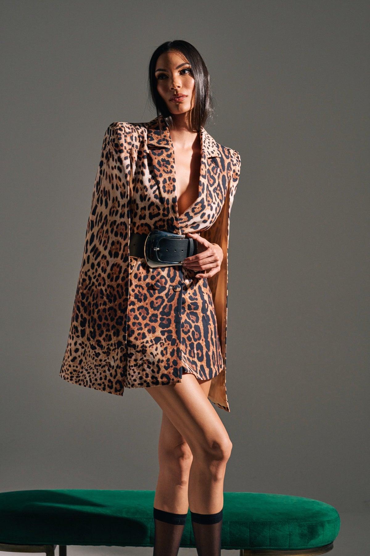 AMINAH LEOPARD PRINT BLAZER DRESS