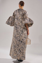 METALLIC PUFF SLEEVE BROCADE DUSTER IN SILVER