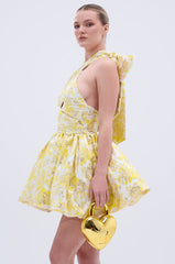 THE TOPIC AND TOP PICK BROCADE MINI DRESS IN YELLOW