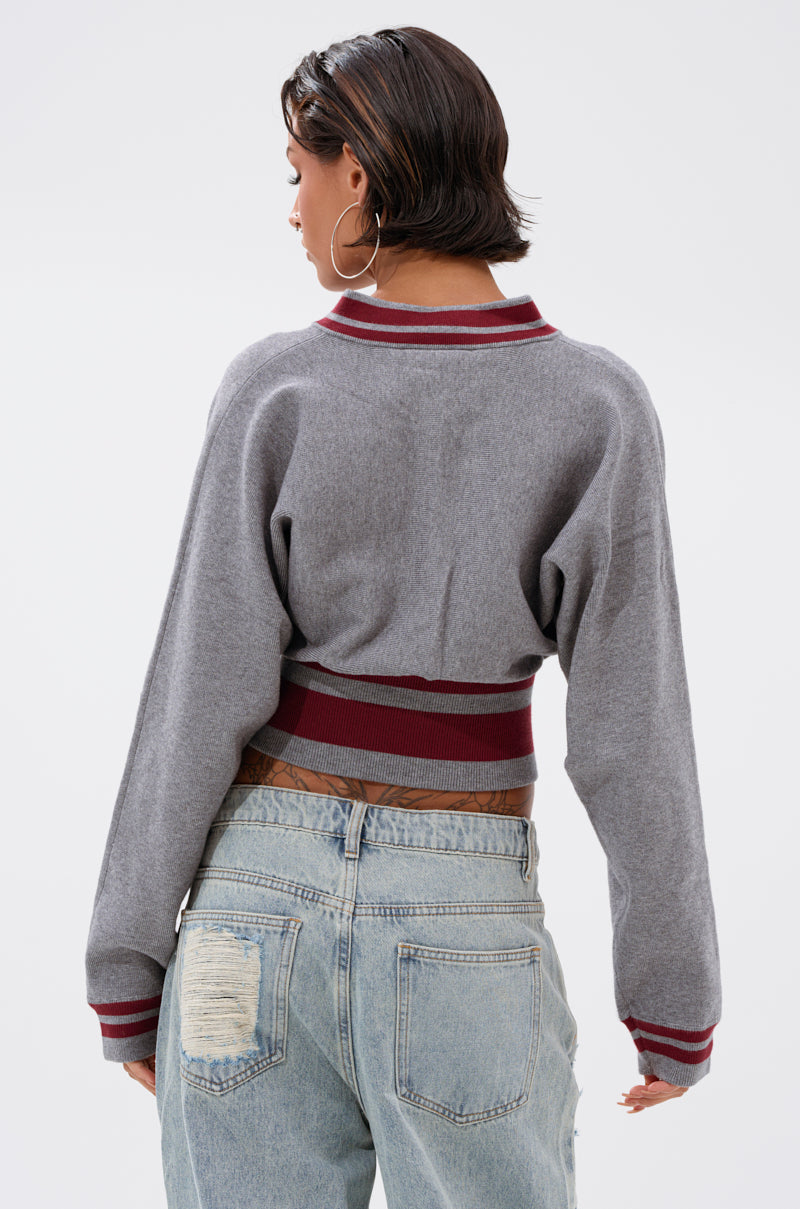VARSITY TEAM BUTTON DOWN SWEATER IN HEATHER GREY