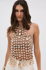 ICY GIRL RHINESTONE EMBELLISHED TOP IN GOLD
