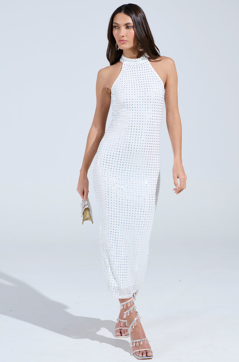 TAKE ME OUT RHINESTONE MIDI DRESS