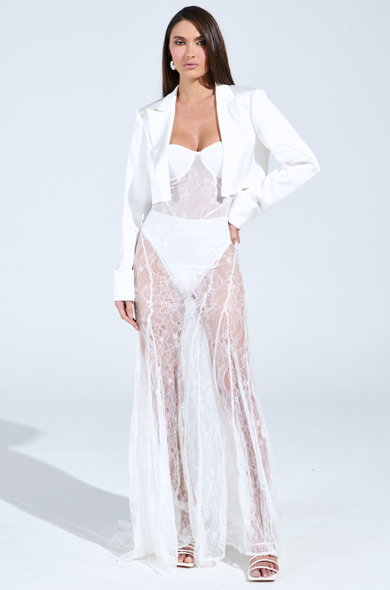 SOFIA CROPPED SATIN BLAZER IN WHITE
