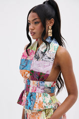 MIXED FEELINGS BROCADE HALTER BLOUSE
