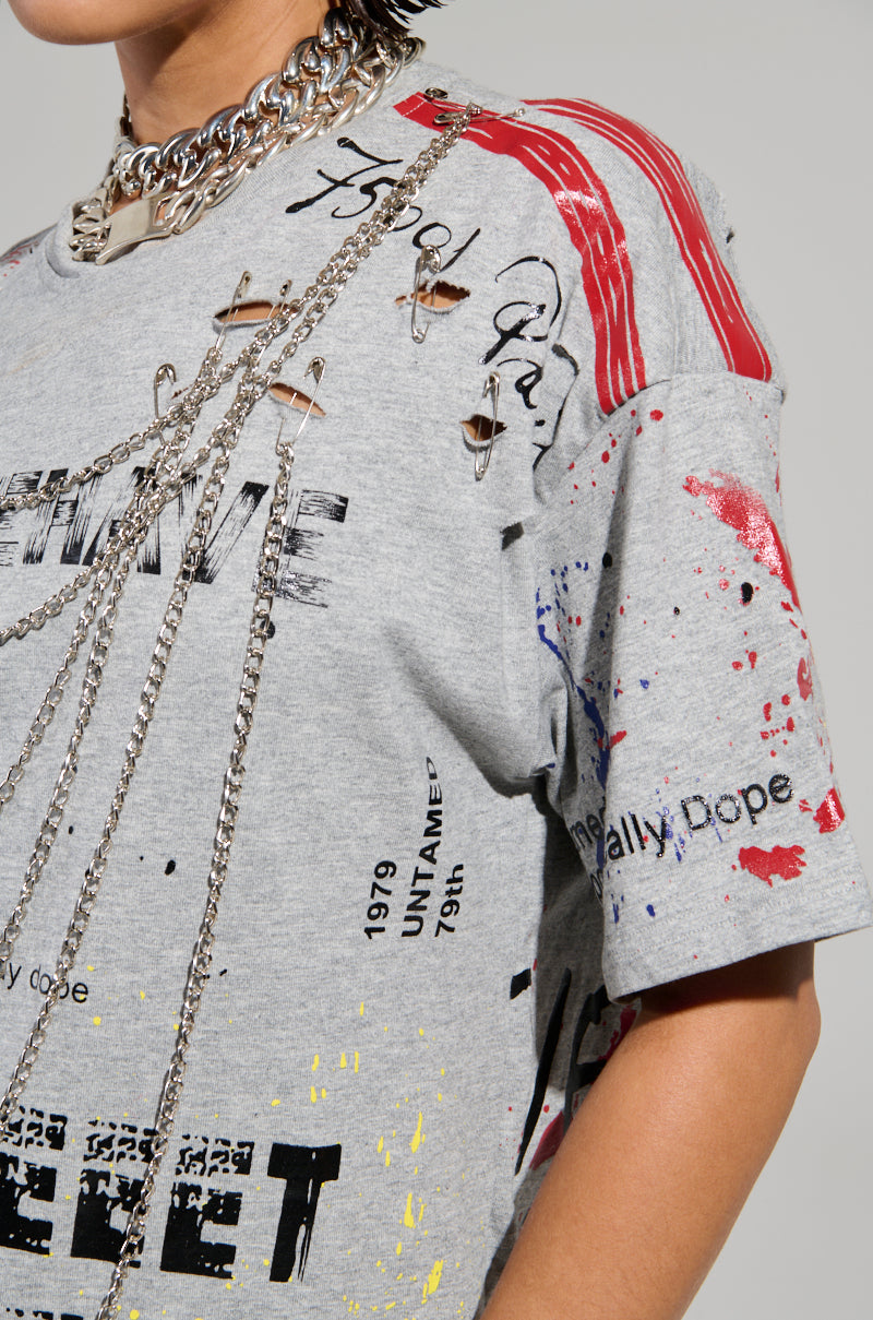 SWEET REVENGE DISTRESSED T-SHIRT IN GREY
