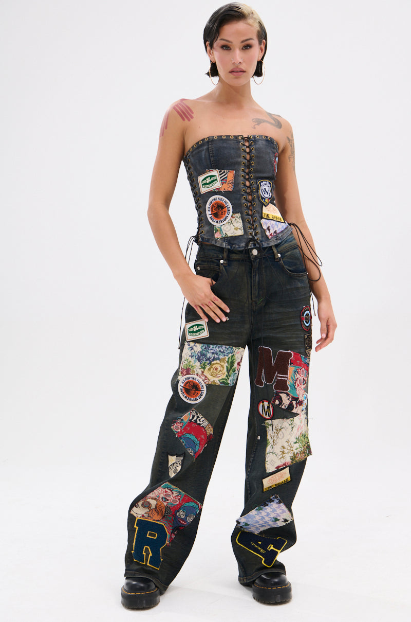 ARTS AND CRAFTS PATCH WORK DENIM CORSET