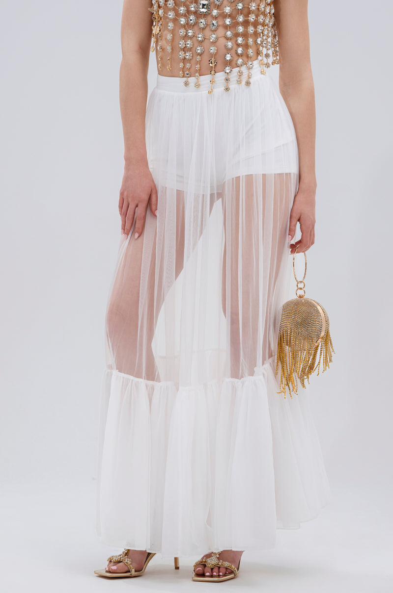 TRY ME MESH MAXI SKIRT IN WHITE