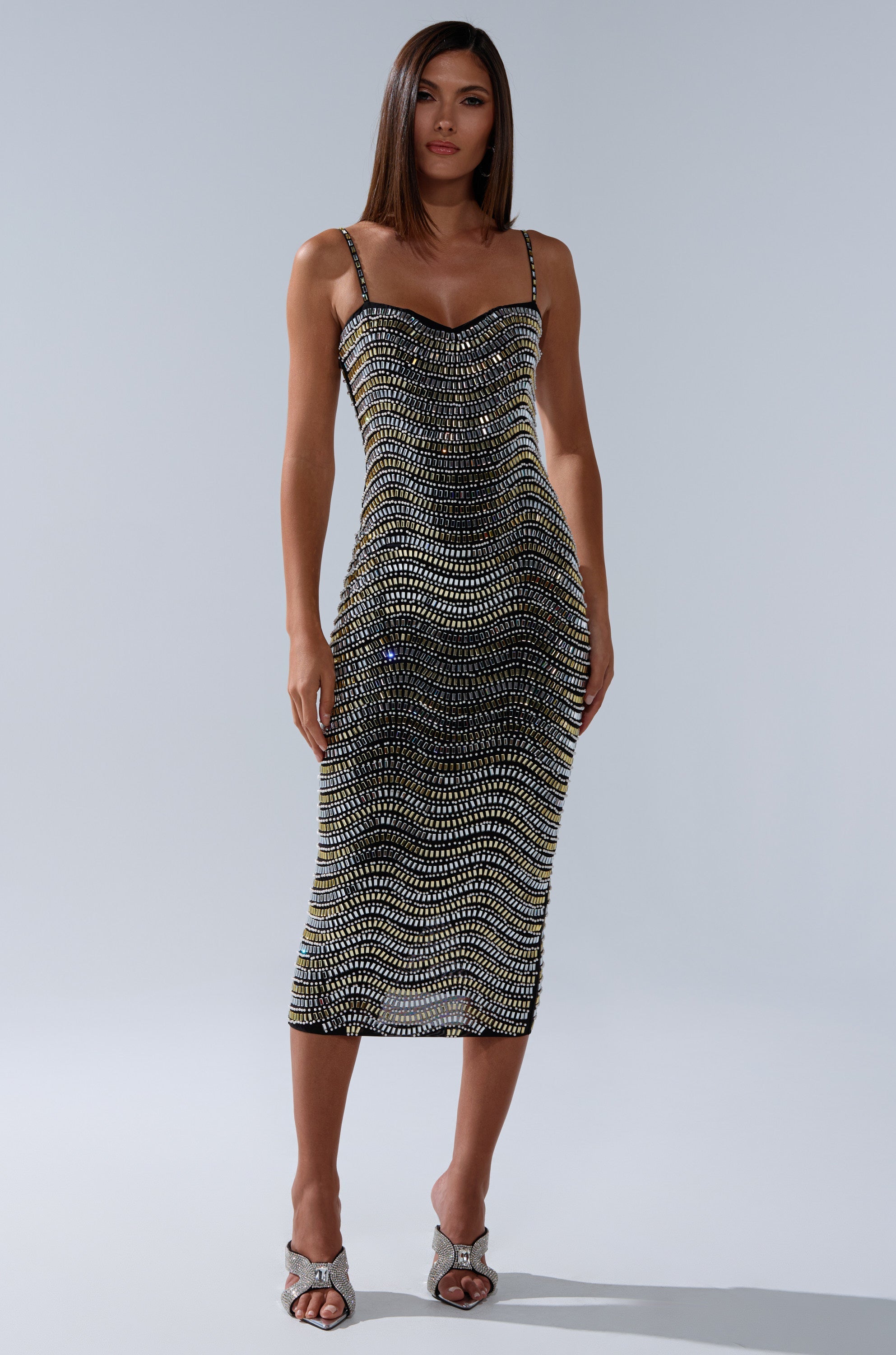 SHINE ON RHINESTONE MIDI DRESS