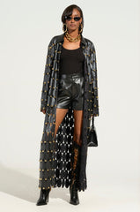 THE SNEAK PEEK STUDDED PU LONG CARDIGAN IN BLACK