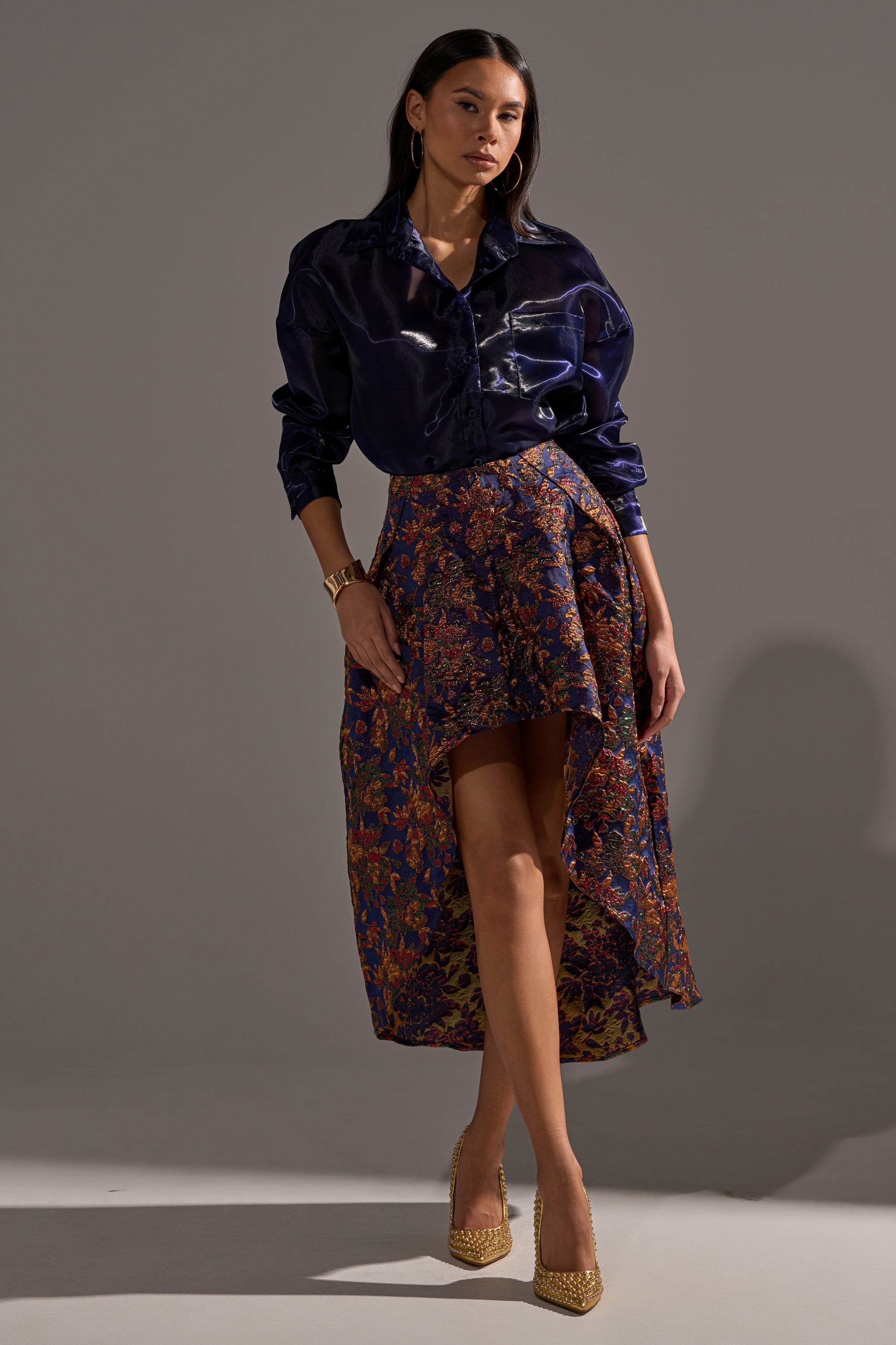 STAR OF THE NIGHT BROCADE MIDI SKIRT