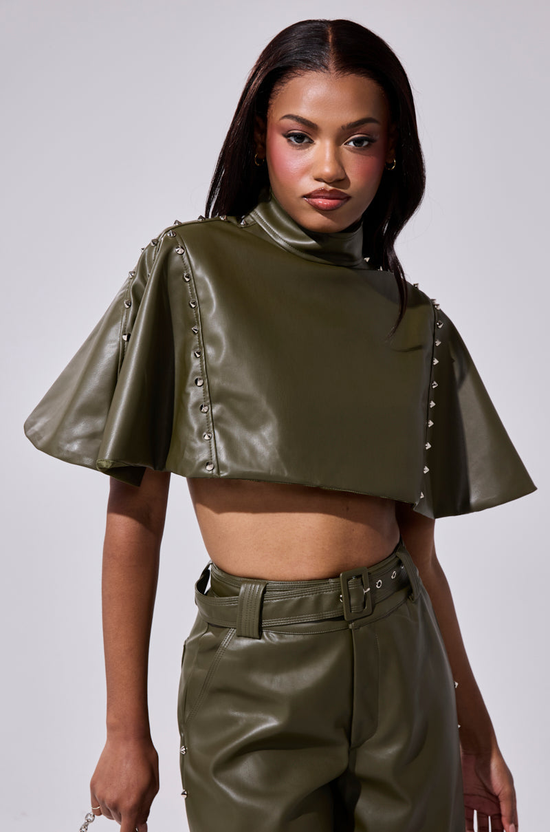 STUDDED FAUX LEATHER CAPE