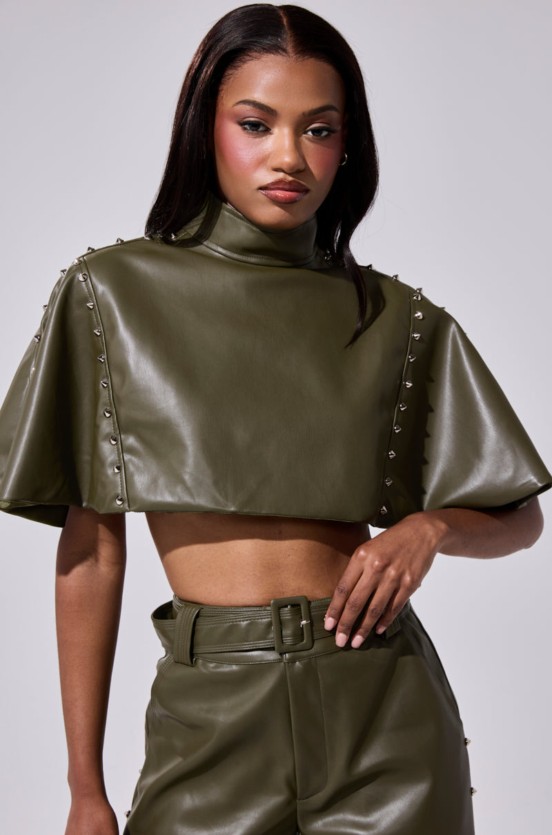 STUDDED FAUX LEATHER CAPE
