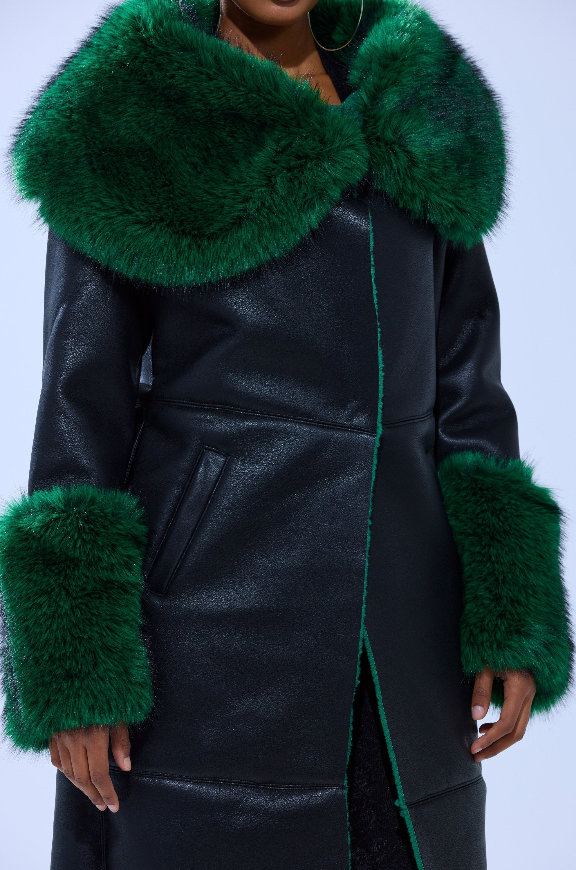 SEEING GREEN FUR TRIM TRENCH