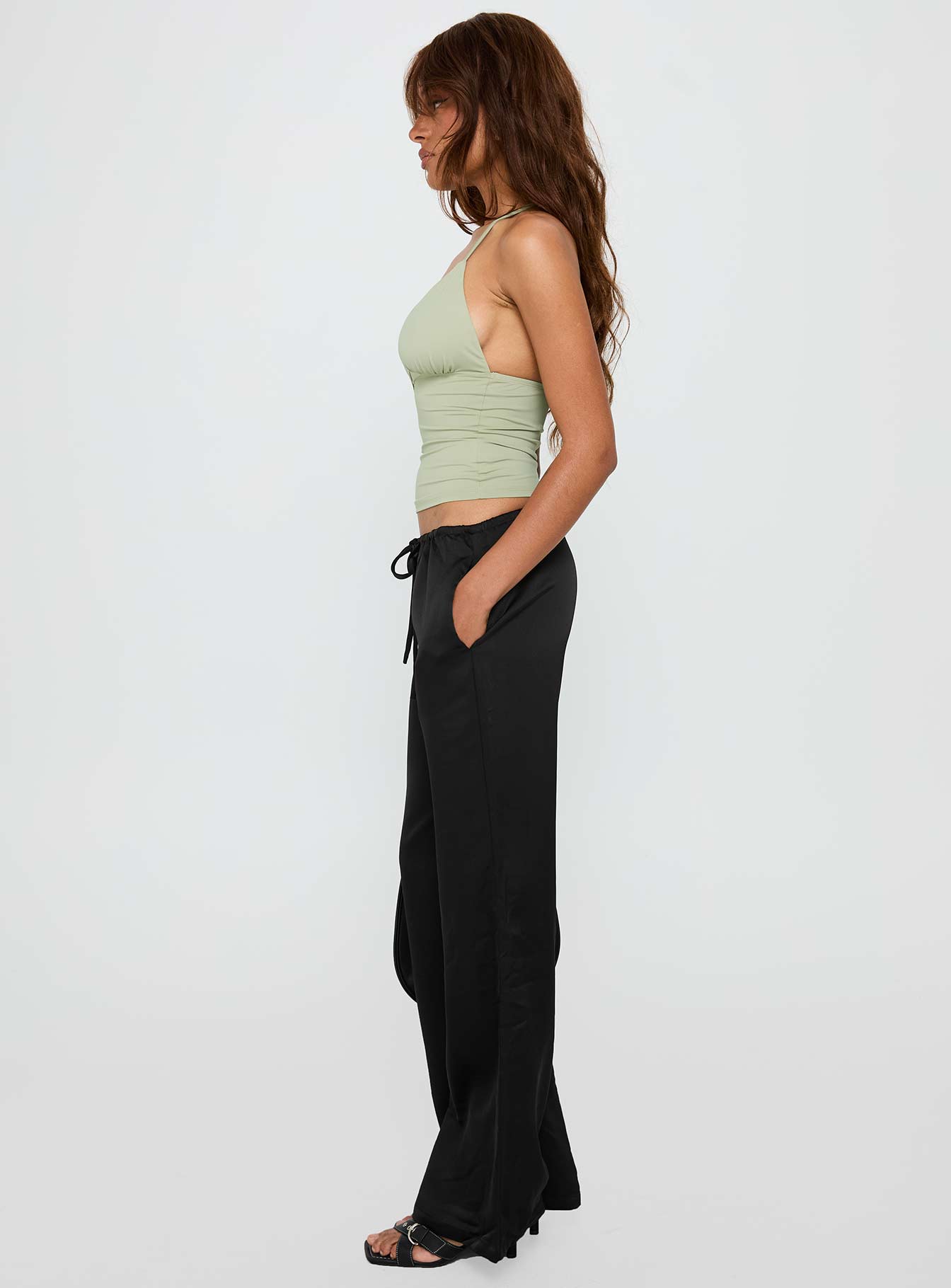 Vanille Tie Waist Satin Pants Black