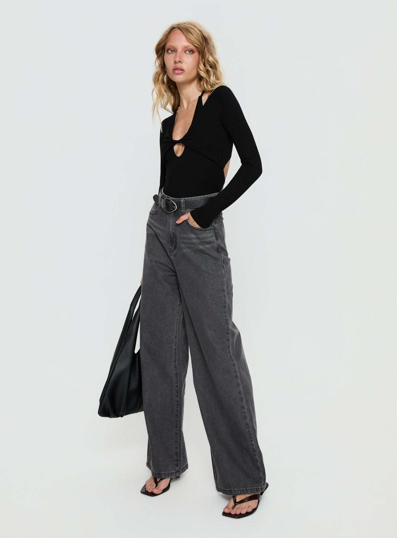 Tulia Long Sleeve Layered Bodysuit Black