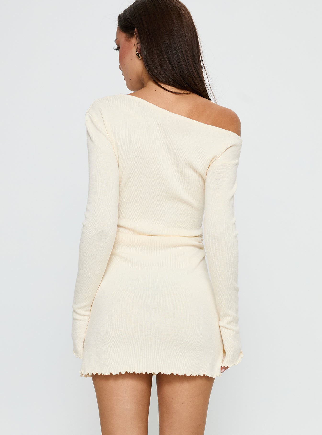 Yelsie Off Shoulder Long Sleeve Mini Dress Cream