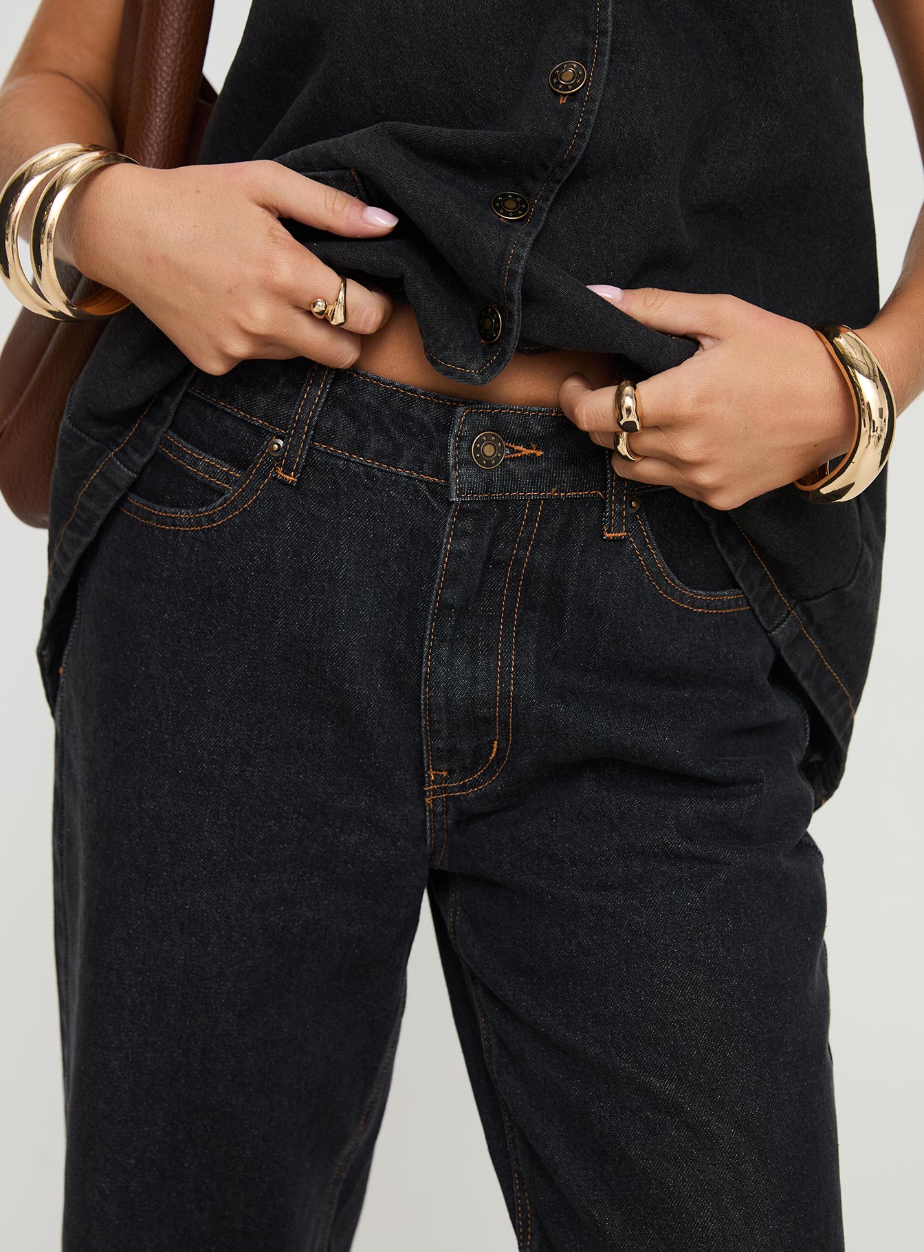 Top Model Low Rise Straight Leg Jeans Charcoal