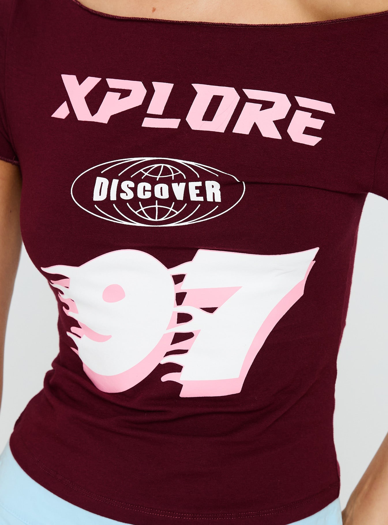 Xplore 97 Off Shoulder Graphic Top Burgundy