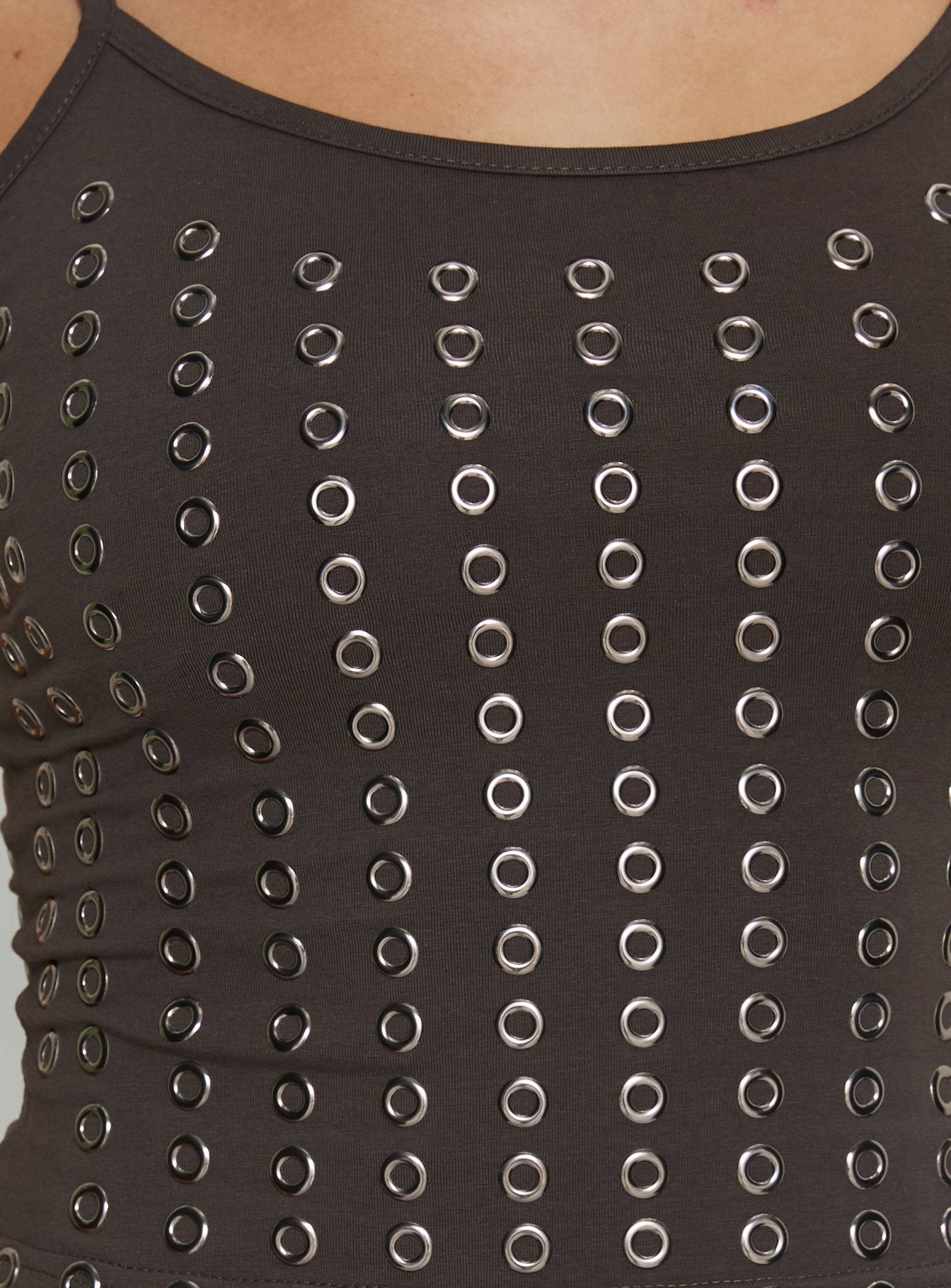 Winter Solstice Scoop Neck Eyelet Detail Top Dark Slate