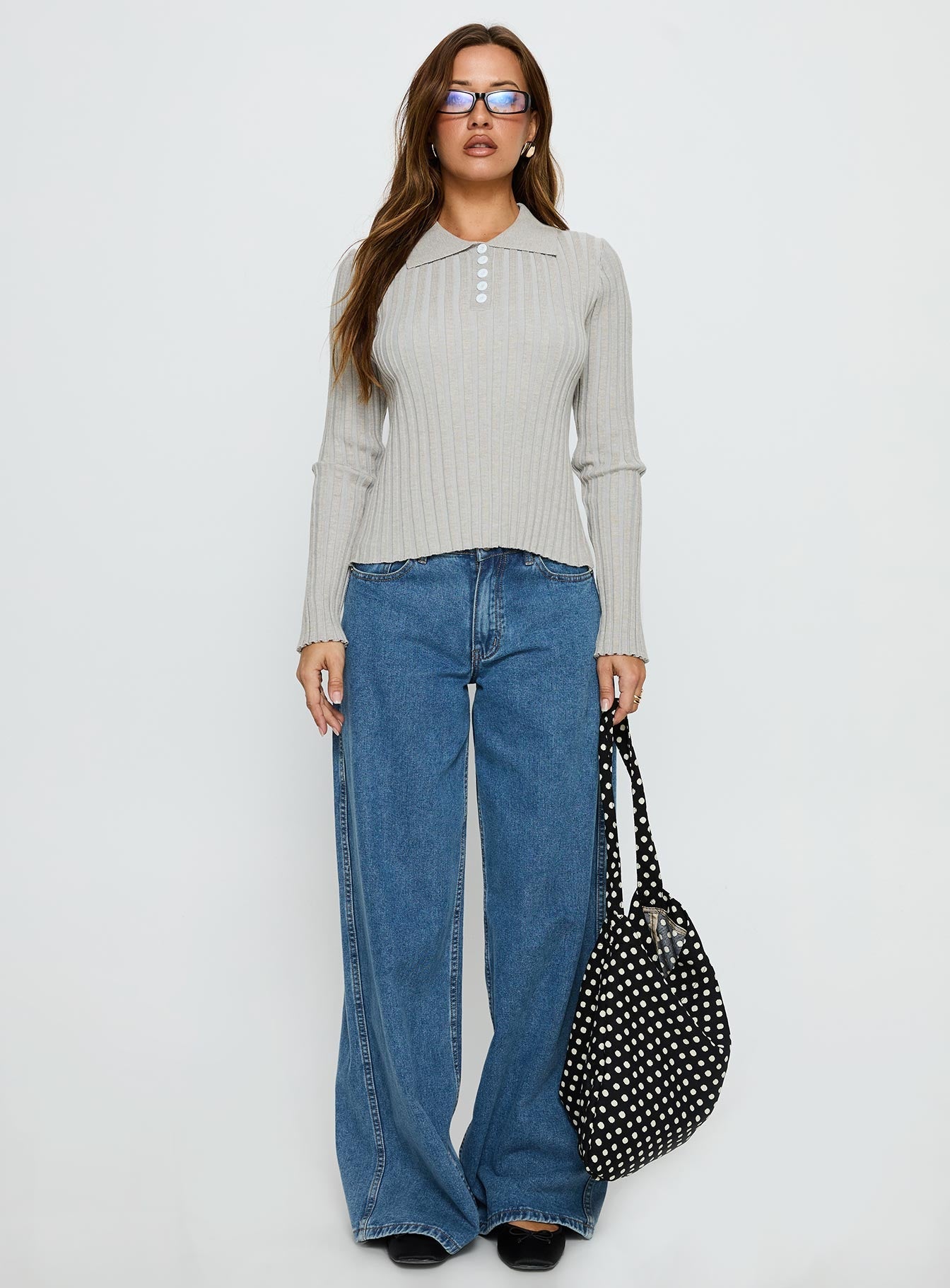 Wakely Collared Long Sleeve Top Grey