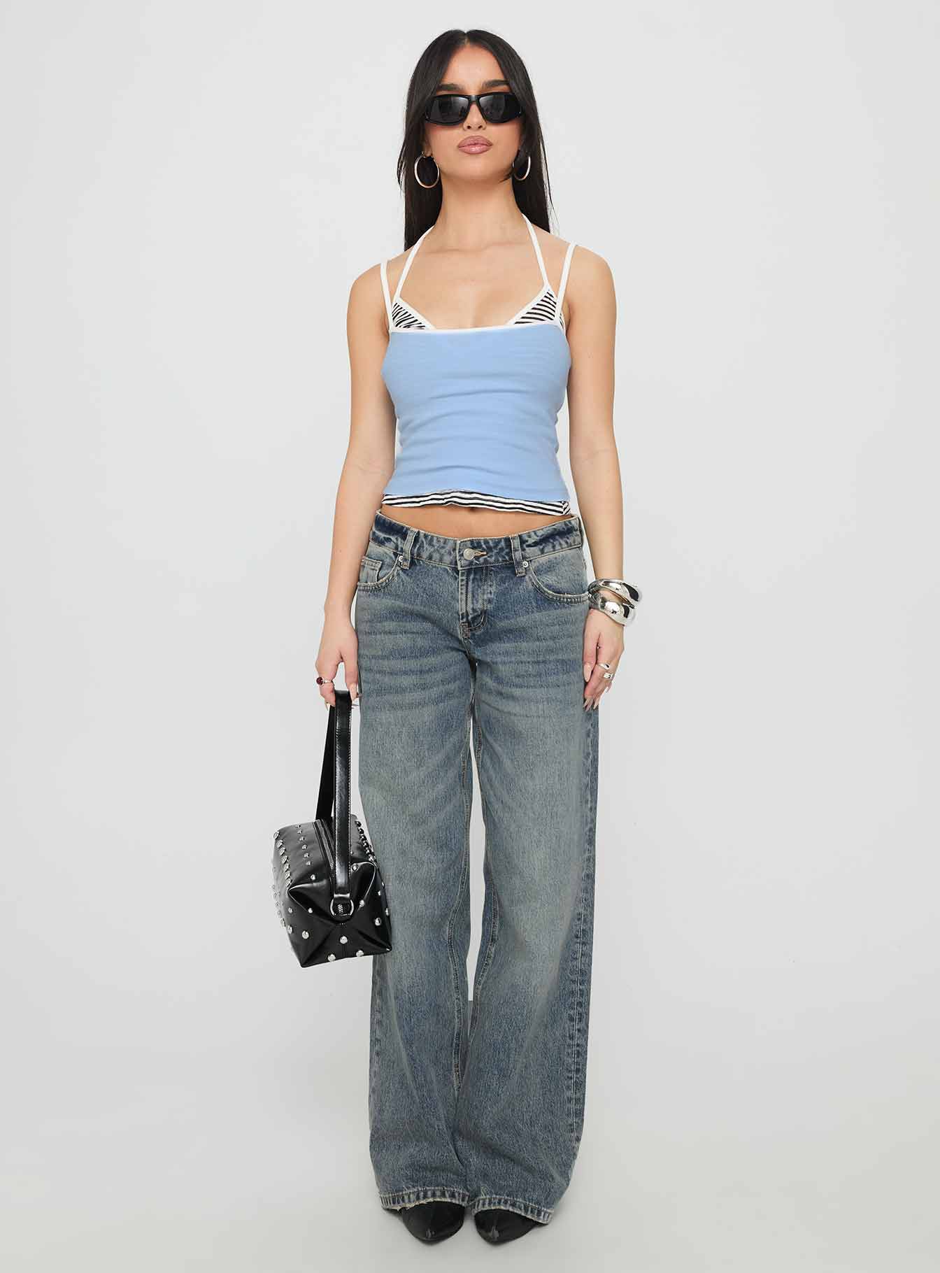 Zaralyn Low Rise Wide Leg Jeans Mid Blue Wash