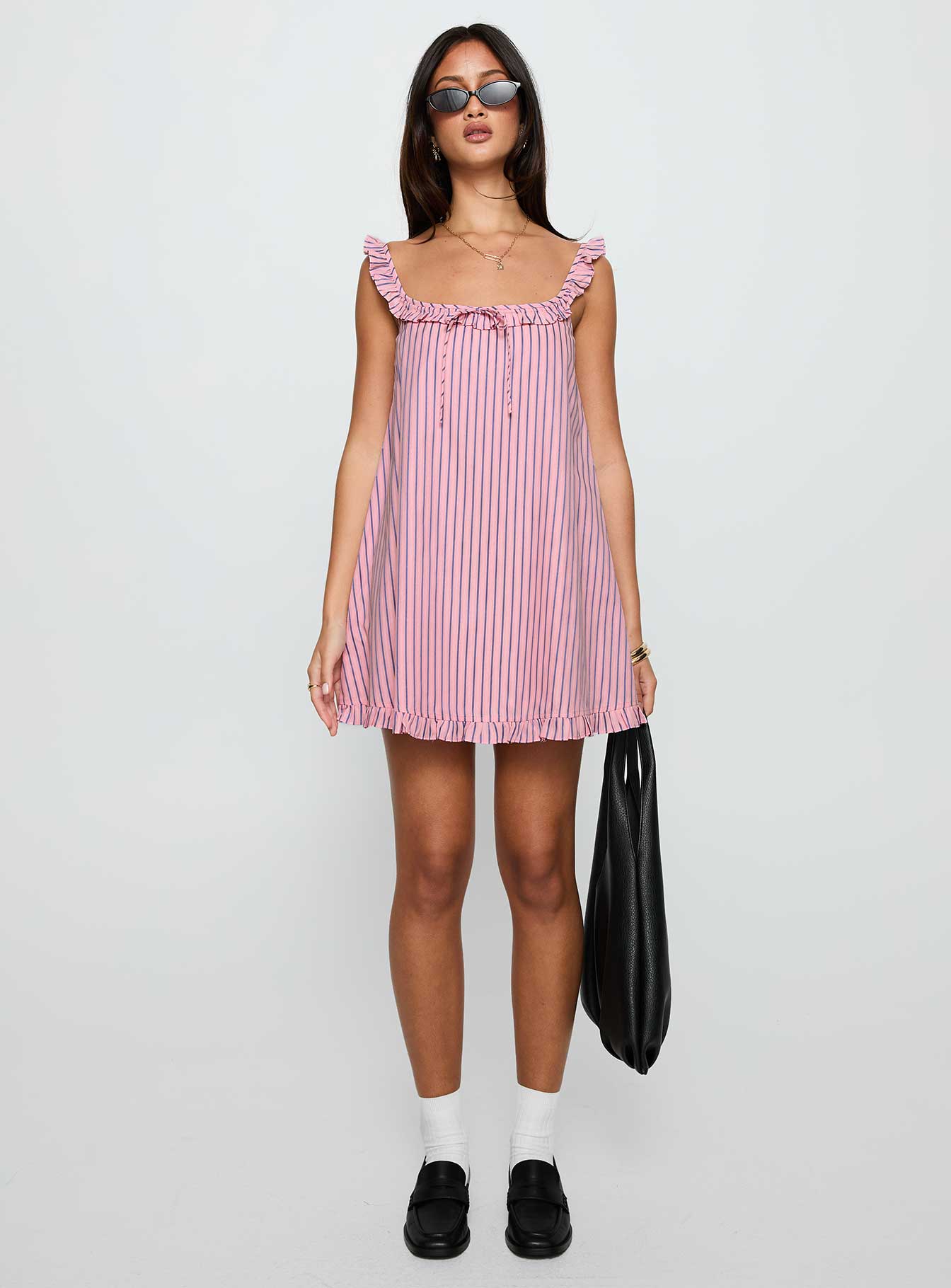Zalina Babydoll Mini Dress Pink Stripe