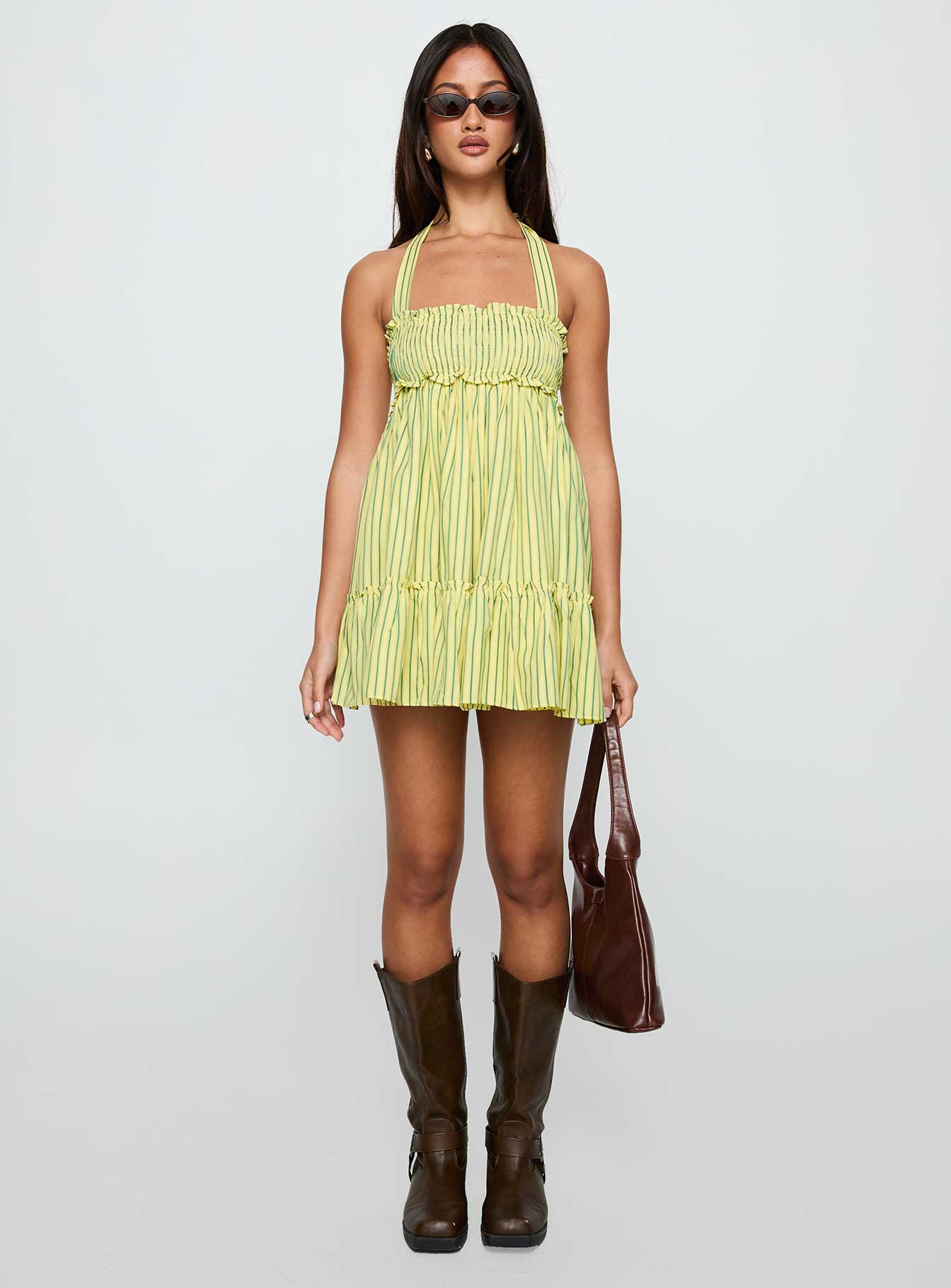 Tiptoe Mini Dress Yellow Stripe