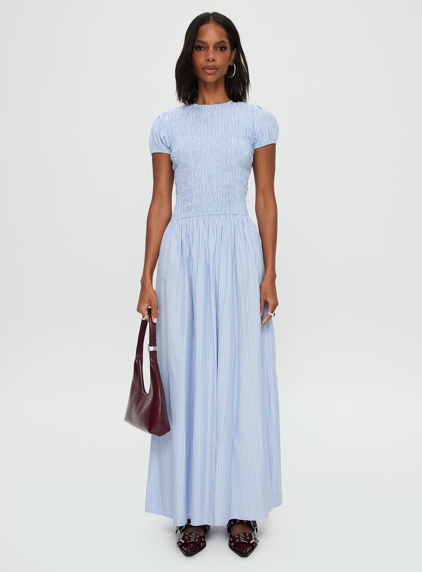 Wendelin Shirred Maxi Dress Blue Stripe