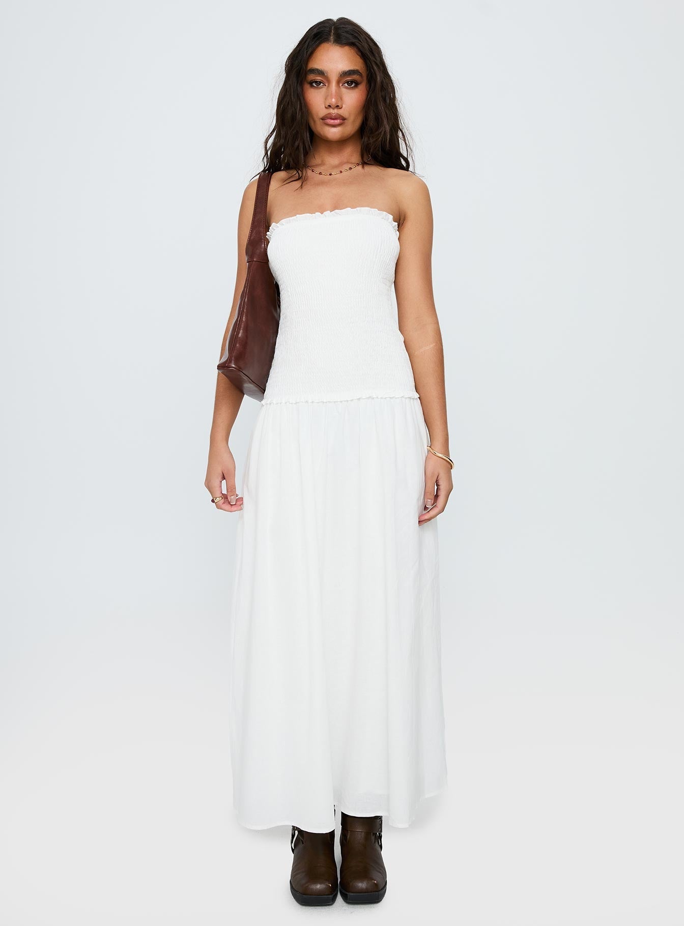 Tinsie Strapless Maxi Dress White