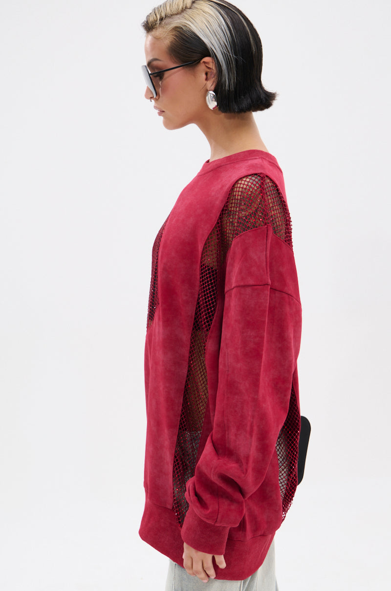 OPEN FOR BUSINESS SWEATSHIRT IN BURGUNDY
