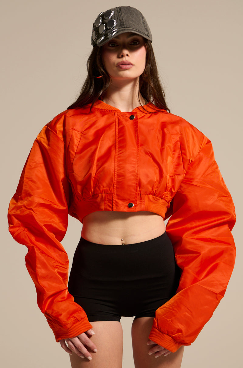 TAKE IT EASY CROPPED BOMBER IN ORANGE