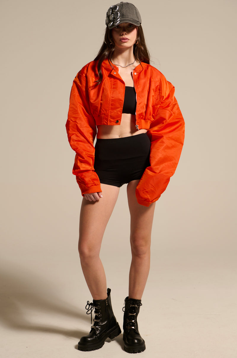 TAKE IT EASY CROPPED BOMBER IN ORANGE