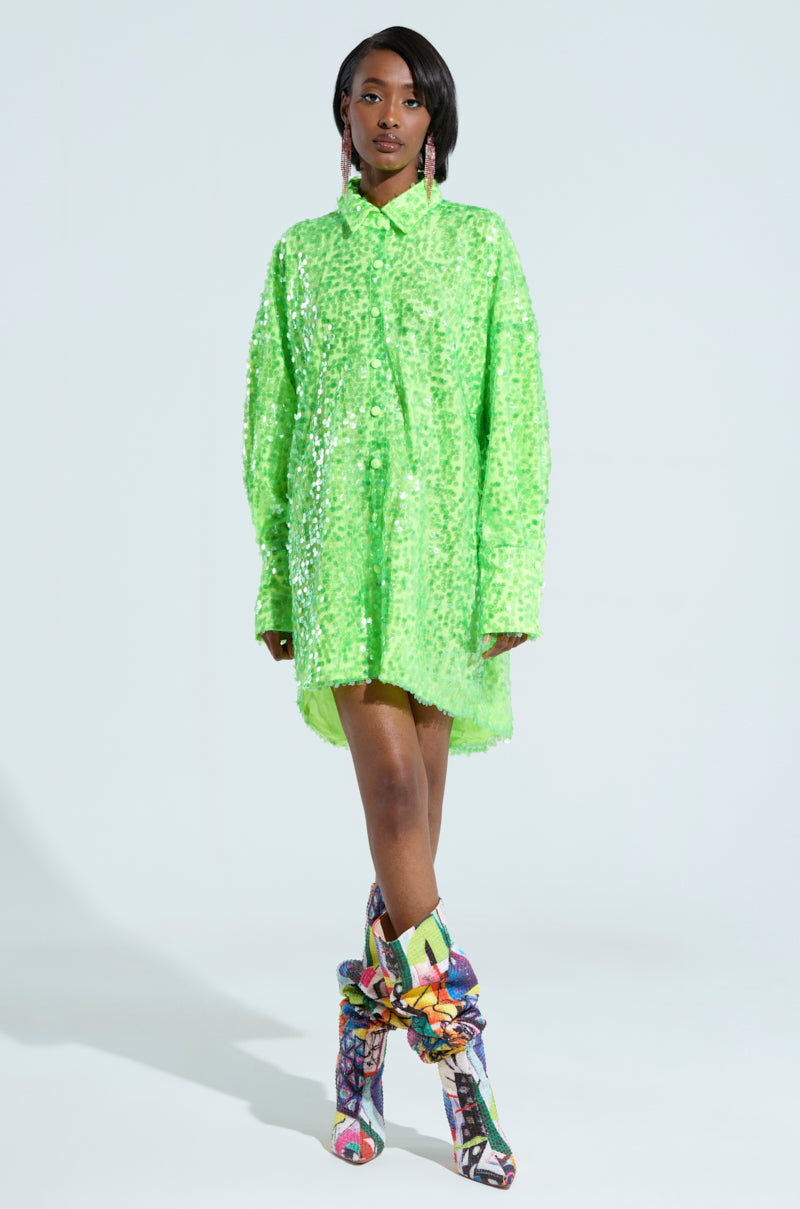 VERONICA SEQUIN COLLARED SHIRT DRESS