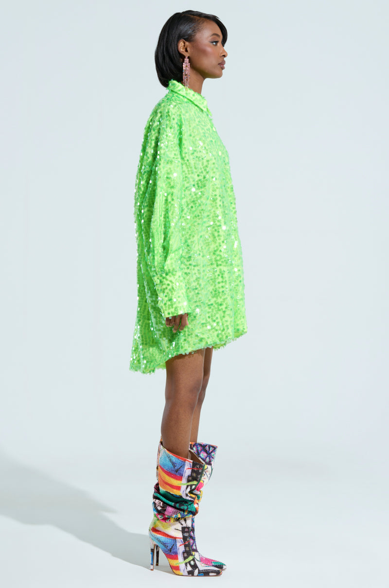 VERONICA SEQUIN COLLARED SHIRT DRESS