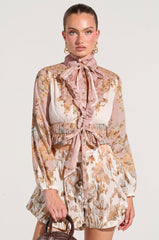 LUCID DREAMS FLORAL TIE NECK BLOUSE