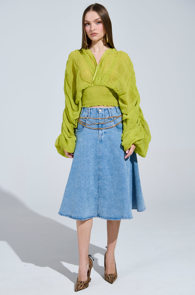 ALL THE BUZZ DEEP V LONG SLEEVE BLOUSE